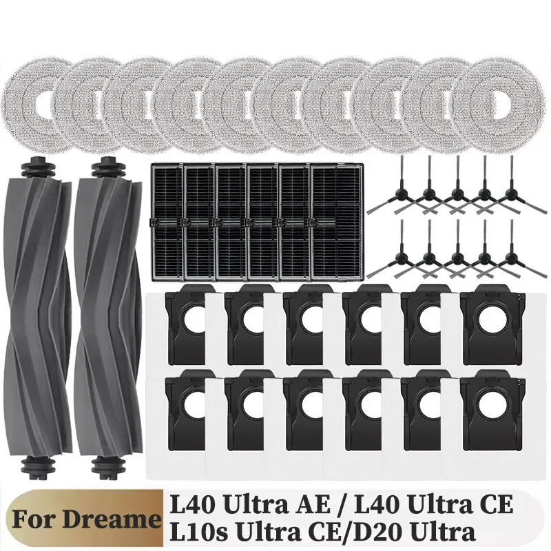 อะไหล่สำหรับ Dreame L40 Ultra AE / L40 Ultra CE/ L10s Ultra CE/D20 Ultra, แปรงหลัก, แปรงข้าง, ผ้า, ถุงเก็บฝุ่น, แผ่นกรอง 1
