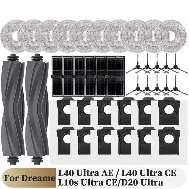 อะไหล่สำหรับ Dreame L40 Ultra AE / L40 Ultra CE/ L10s Ultra CE/D20 Ultra, แปรงหลัก, แปรงข้าง, ผ้า, ถุงเก็บฝุ่น, แผ่นกรอง 1