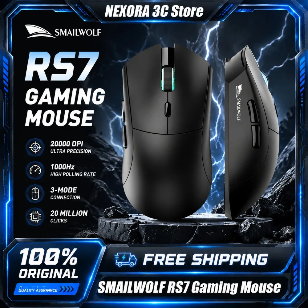 SMAILWOLF RS7 블루투스 무선 게임용 마우스 PAW3311/20000DPI 매크로 드라이버 노트북 데스크탑 컴퓨터 사무실 게임 선물용