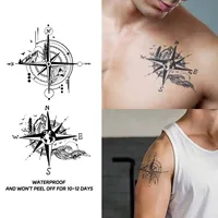 Compass and Mountains Waterproof Temporary Tattoo, Long-Lasting, Realistic Fake Tattoo for Men and Women 1