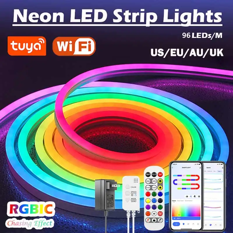 

TUYA WiFi Neon Light RGBIC LED Lights 12v RGB LED Neon Rope Strip IP65 Strips for Bedroom Room Waterproof Flexible Decoration