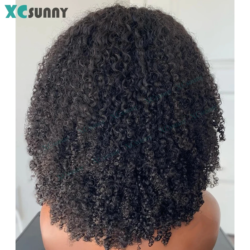 Kinky Curly Wigs Human Hair Wig With Bangs Remy Brazilian Silk Scalp Top Wig For Women 180 Density Curly Bang Human Hair Human Hair Wigs