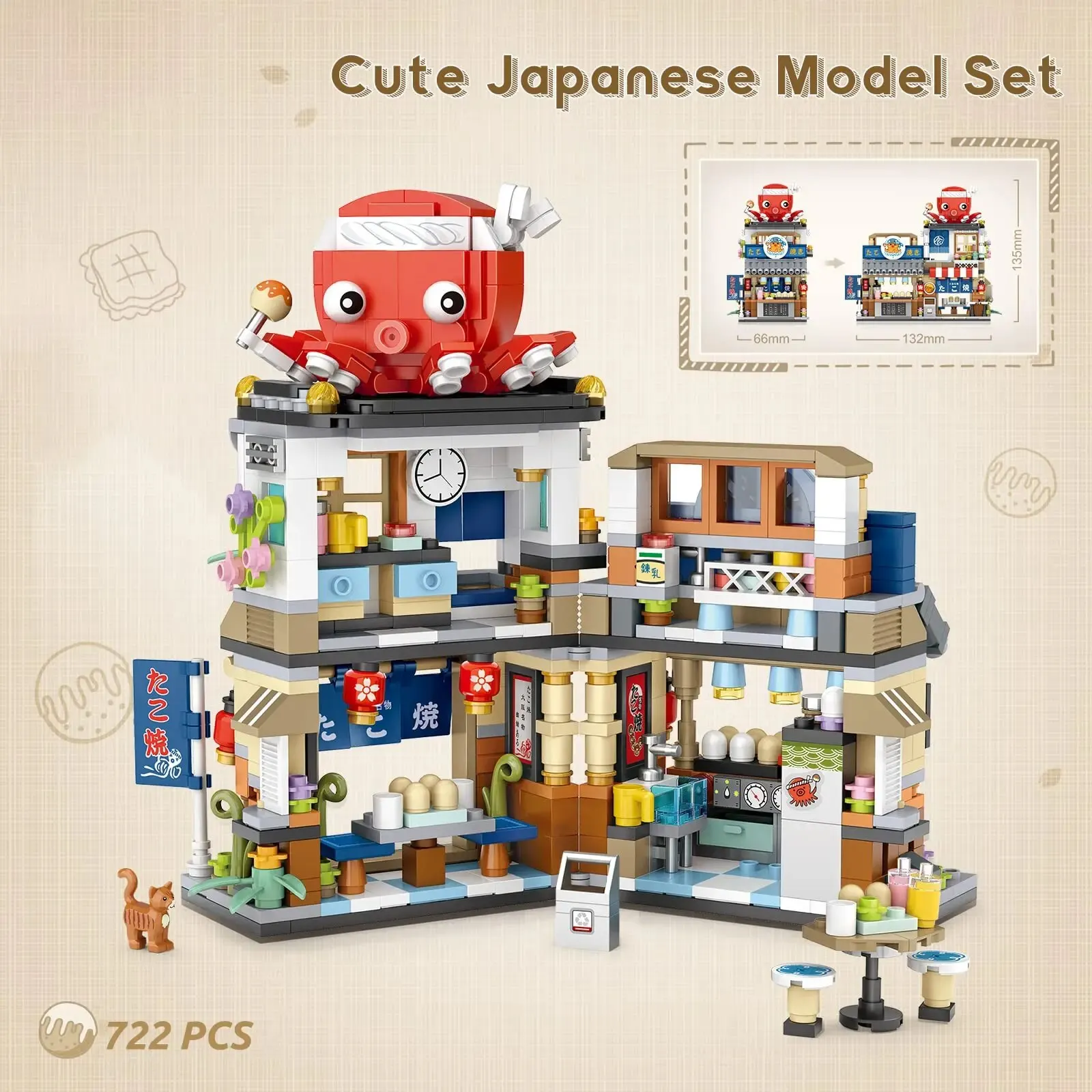 709Pcs Takoyaki Store Street View Izakaya Shop Toys, Moc Construction Creative Architecture Model Set,Mini Building Blocks
