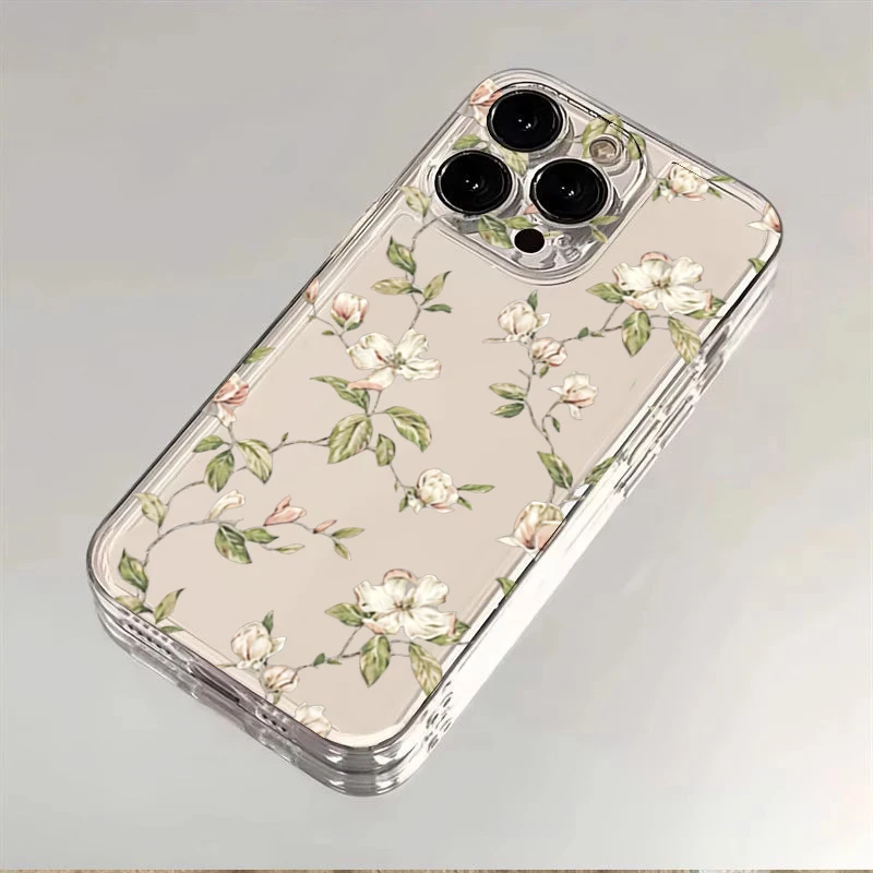 Green Floral Pattern Transparent Phone Case