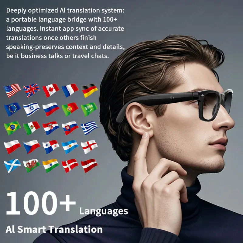 AI Smart Glasses UV Protection Translation Sunglasses Sport Music Eyeglass Heart Rate Body Temperature Monitor Bluetooth Glasses