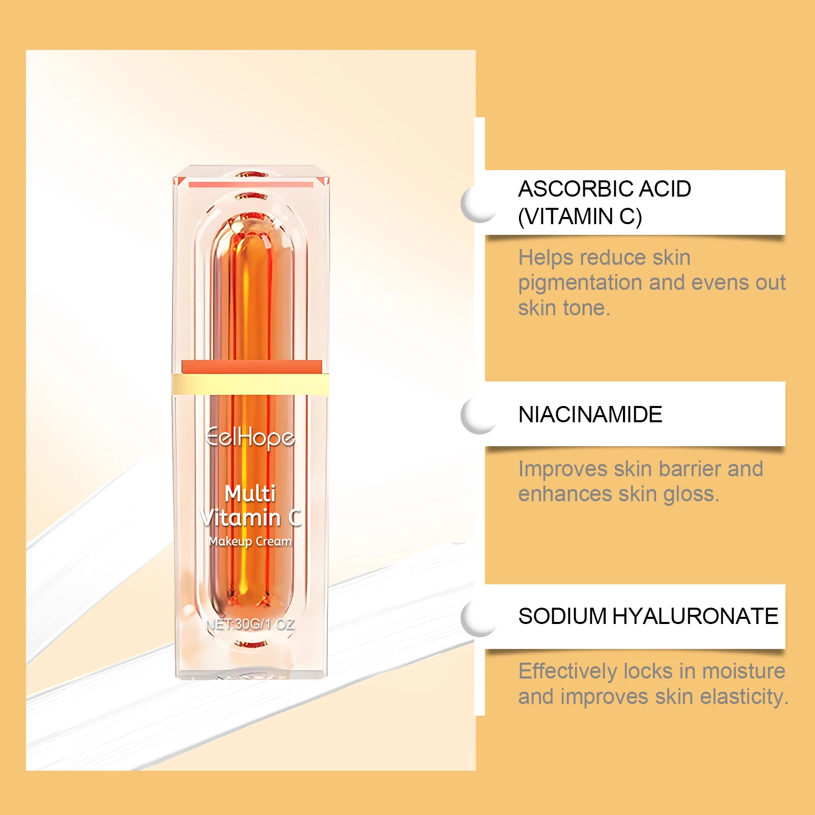 Multi Vitamin C Makeup Cream Enen Skin Tone Brightening Skin Glow Concealer Improve Skin Barrier Reduce Face Damaged Cream 30g