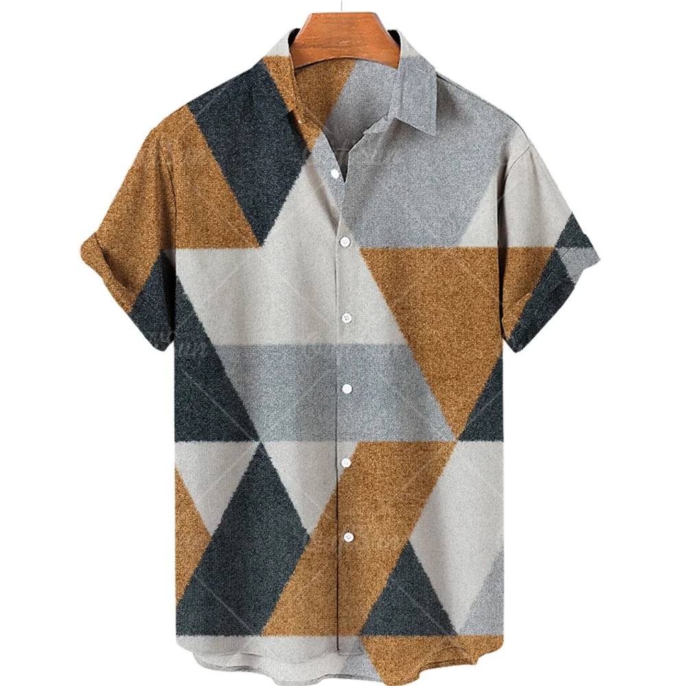 Men's Fashion Short-sleeved Shirt Oversized Casual Loose Hawaiian Shirt Trend All-match Color Block Pattern Beach Summer top