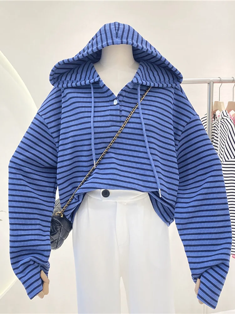 

Spring Autumn Striped Hoodies Women Fashion Long Sleeve Hoodie Sweatshirt Harajuku Jumper Cotton Pullovers Casual Ladies Tops