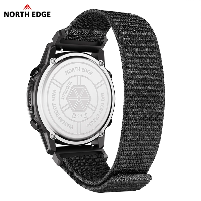 NORTH EDGE LITECORE Men's Ultra-Light Outdoor Digital Sports Watch with Compass and Pedometer, Waterproof to 50M