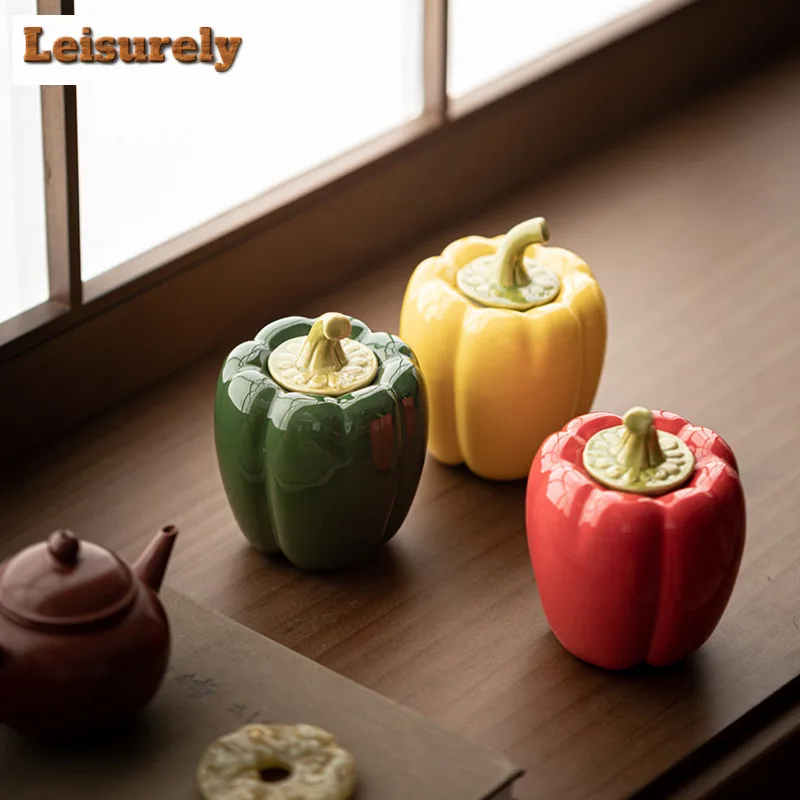 Ceramic Simulation Chili Tea Box Organizer Moisture-proof Boutique Storage Tank Containers Tea Caddy Tea Items Collection Craft