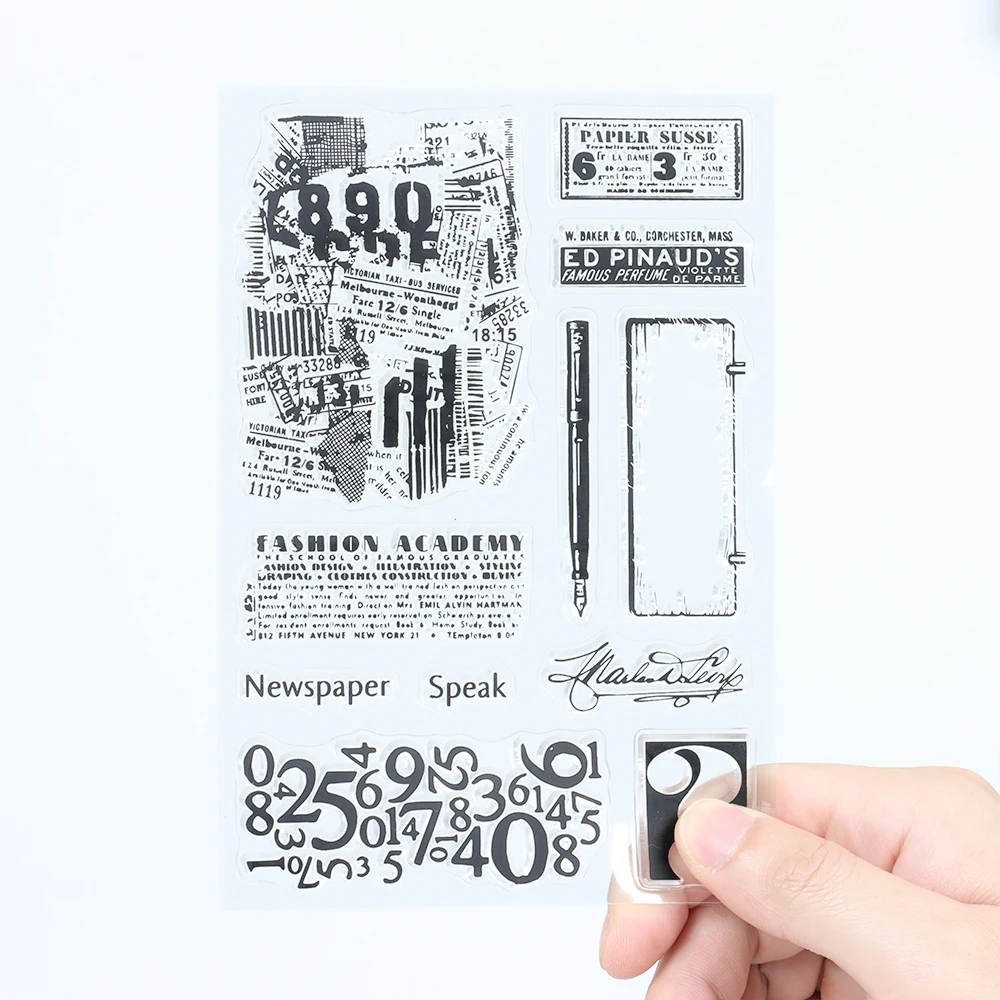 Newspaper Texture Theme Retro Transparent Rubber Seal Stamps Diy Junk Journal Decorative Scrapbooking Album Silicone Clear Stamp