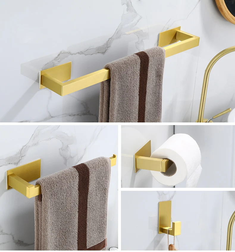 Description Picture 2 of itemPunched Brushed Gold Towel Rail Paper,Holder and Hook Stainless Steel Bathroom Accessories Black Towel Hanger Bath Hardware Set