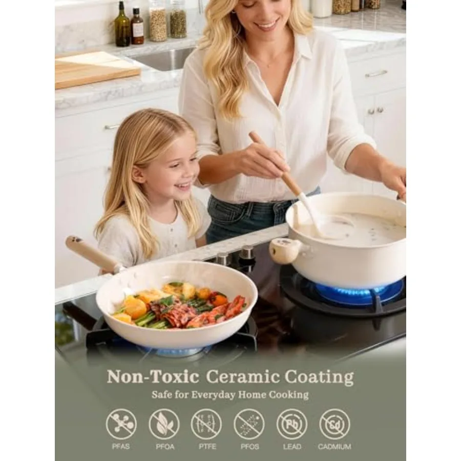 Pots and Pans Set Non Ceramic Cookware Set Non 8 Pcs Dishwasher Safe Induction Cookware for Everyday Cookinand Kitchen Gifts 3