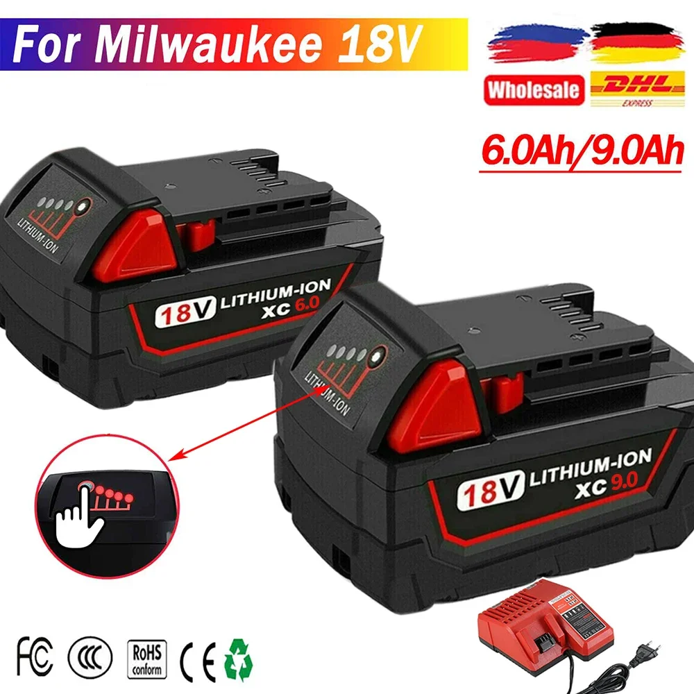 

100% New For Milwaukee M18 M18B6 18V XC 9Ah 6Ah Li-ion Battery 48-11-1860 /Charger rechargeable battery