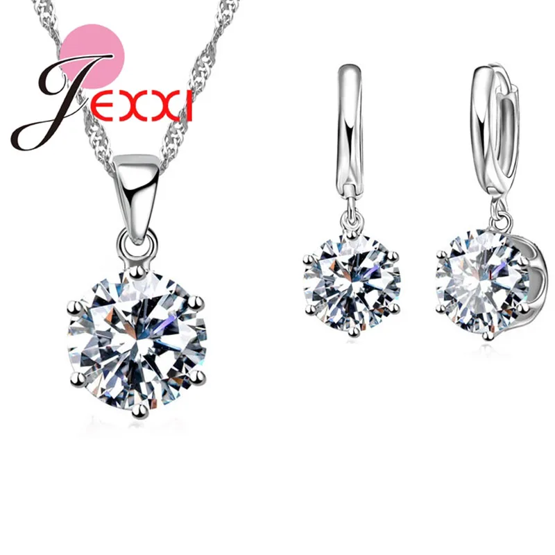 Jewelry Set CZ Silver Necklace Earrings