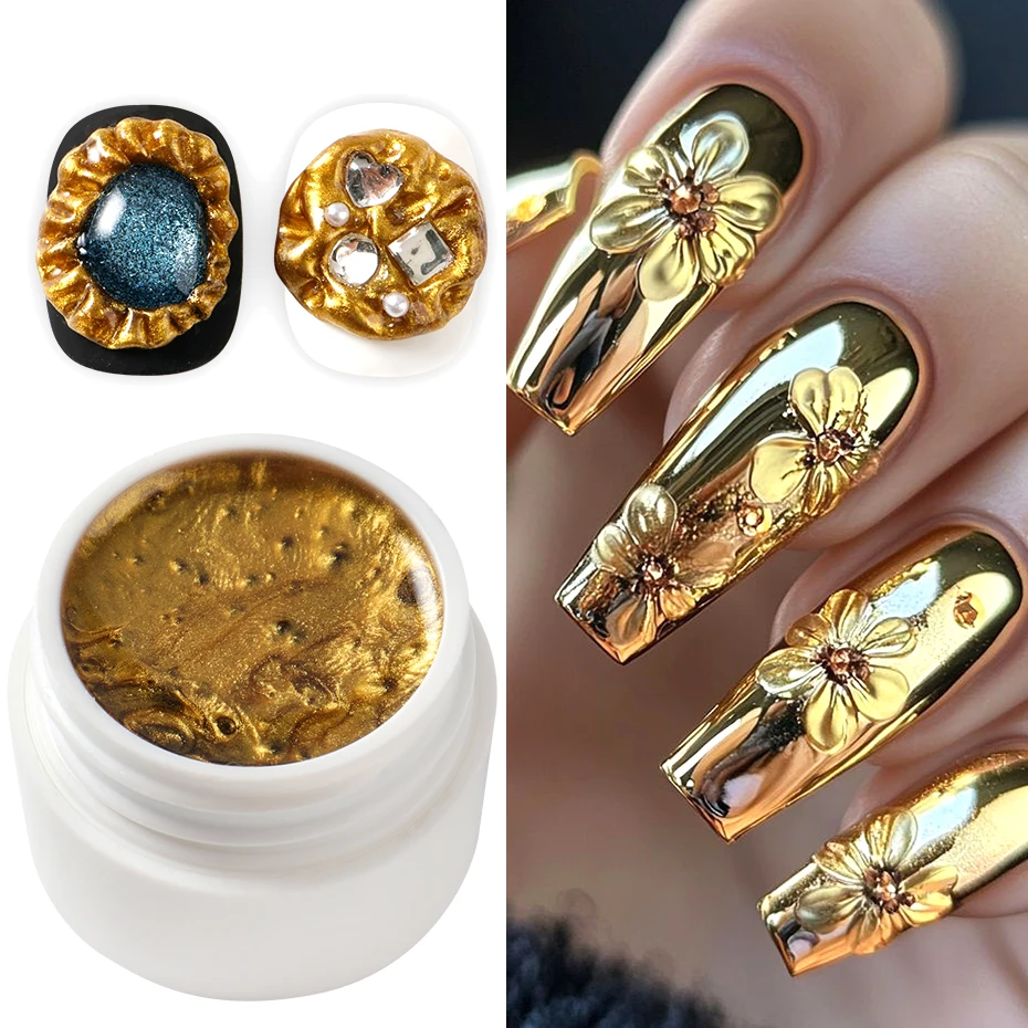 5g 3D Chrome Sculpting Gel Festes Nagelverlängerungsgel Metallisches Gold Silber UV-Gel Builder Nicht-Klebendes Handverlängerungs-Nagelgel – Detail 6