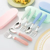 2pcs 304 Stainless Steel Spoon and Fork Set Kidsren's Portable Cutlery Box 1