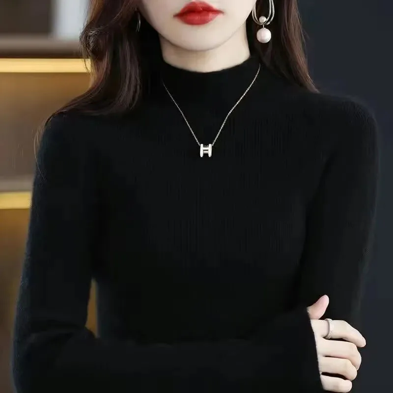 Solid Half Turtleneck Knit Sweater Women Autumn Winter Korean Long Sleeve Pullovers Fashion All Match Thick Warm Slim Jumper New - Image 2