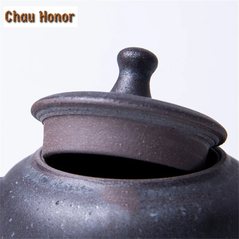 240ml Antique Balck Coarse Ceramic Teapot Handmade Pottery Strainers Hongdao Pot Dahongpao Puer Master Tea Maker Gift Packaging