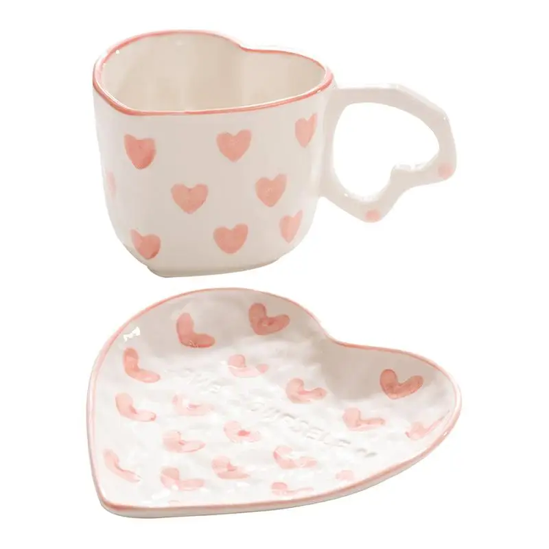 

Cute Heart Mug Ceramic Coffee Cup Saucer 250ml Colorful Romantic Design For Latte Tea Milk Perfect For Wedding Home Decor