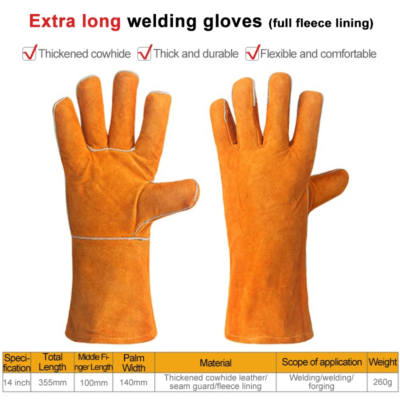 WYNN'S 1 Pair Leather Work Gloves Cowhide Working Glove Stick Welder Heat Fire Resistant Mitts for Welding Cutting Hand Tools 6