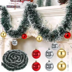 Festive Green Tinsel Ribbon with Bow Garland (Balls 6 garland 2M)
