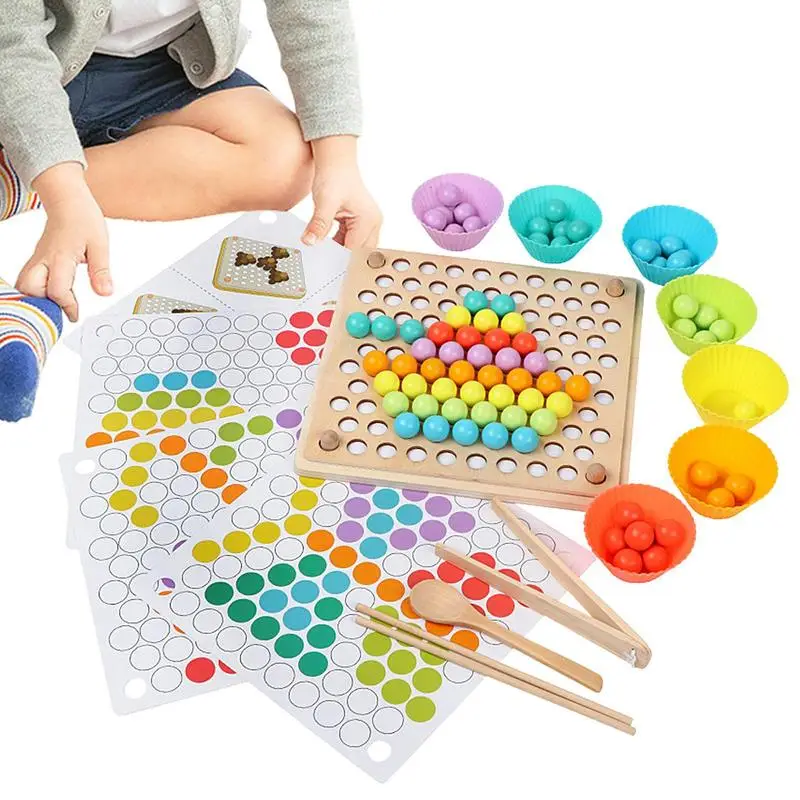 

Игра с бусинами для малышей, деревянная Радужная доска с бусинами Монтессори, игрушка, креативная цветная сортировочная бусина, настольная игра для мальчиков и девочек, детская