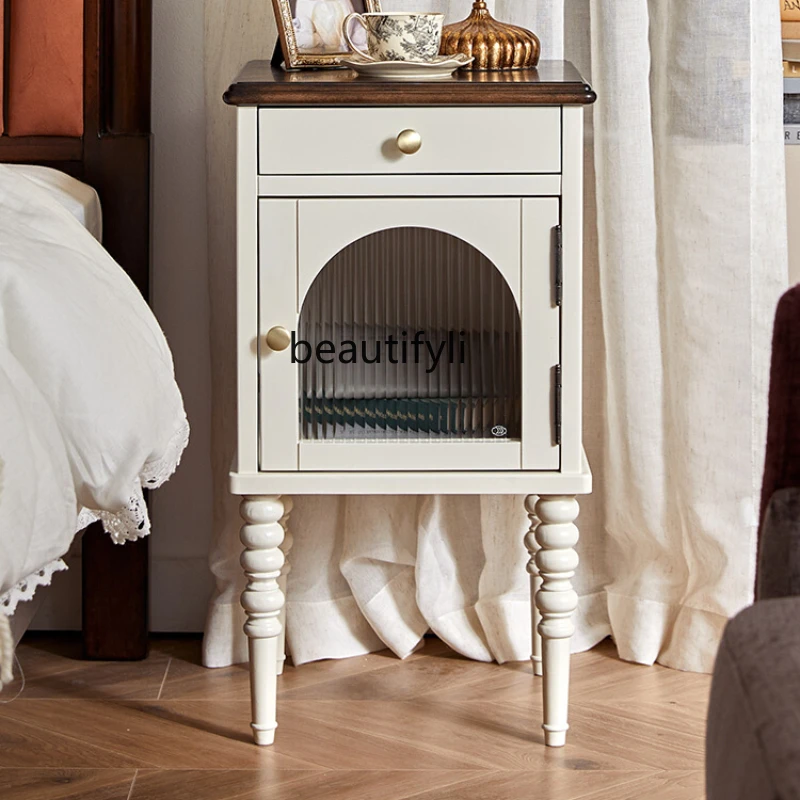 

American-Style Solid Wood Light Luxury Bedside Table Bedroom Furniture Locker Storage Rack Storage Cabinet
