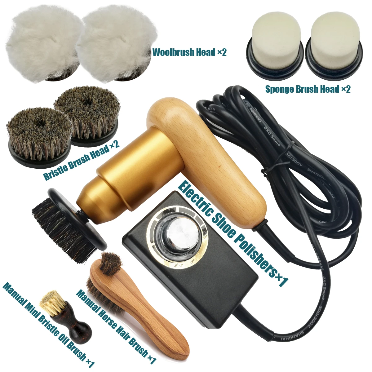 Professional Brush Shoes Cleaner Wooden Electric Shoe Polisher Shine Care Kit Leather Polish Tools