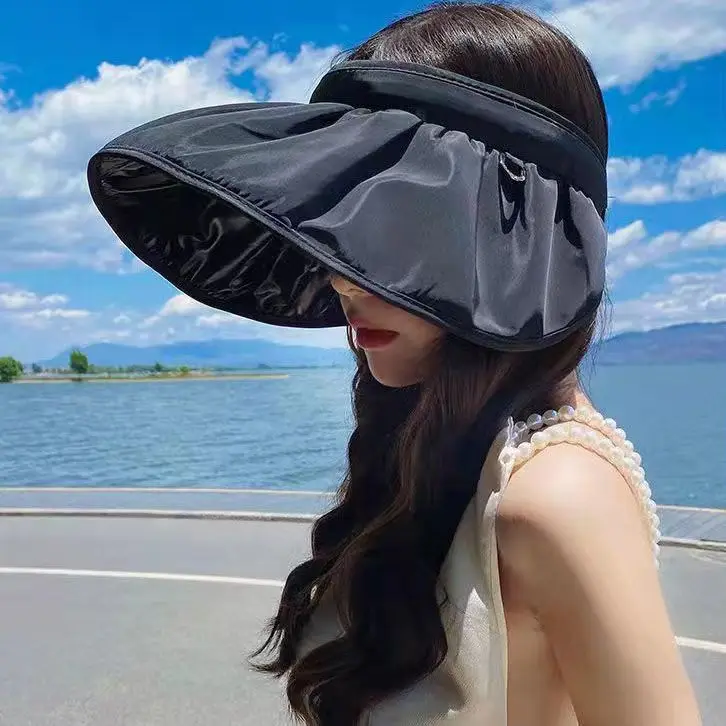 Summer Shell Sunshade Hat UV Protection Dual Use Hair Hoop Sun Hat for Women Outdoor Beach Soft Foldable Wide Brim Bucket Caps 2