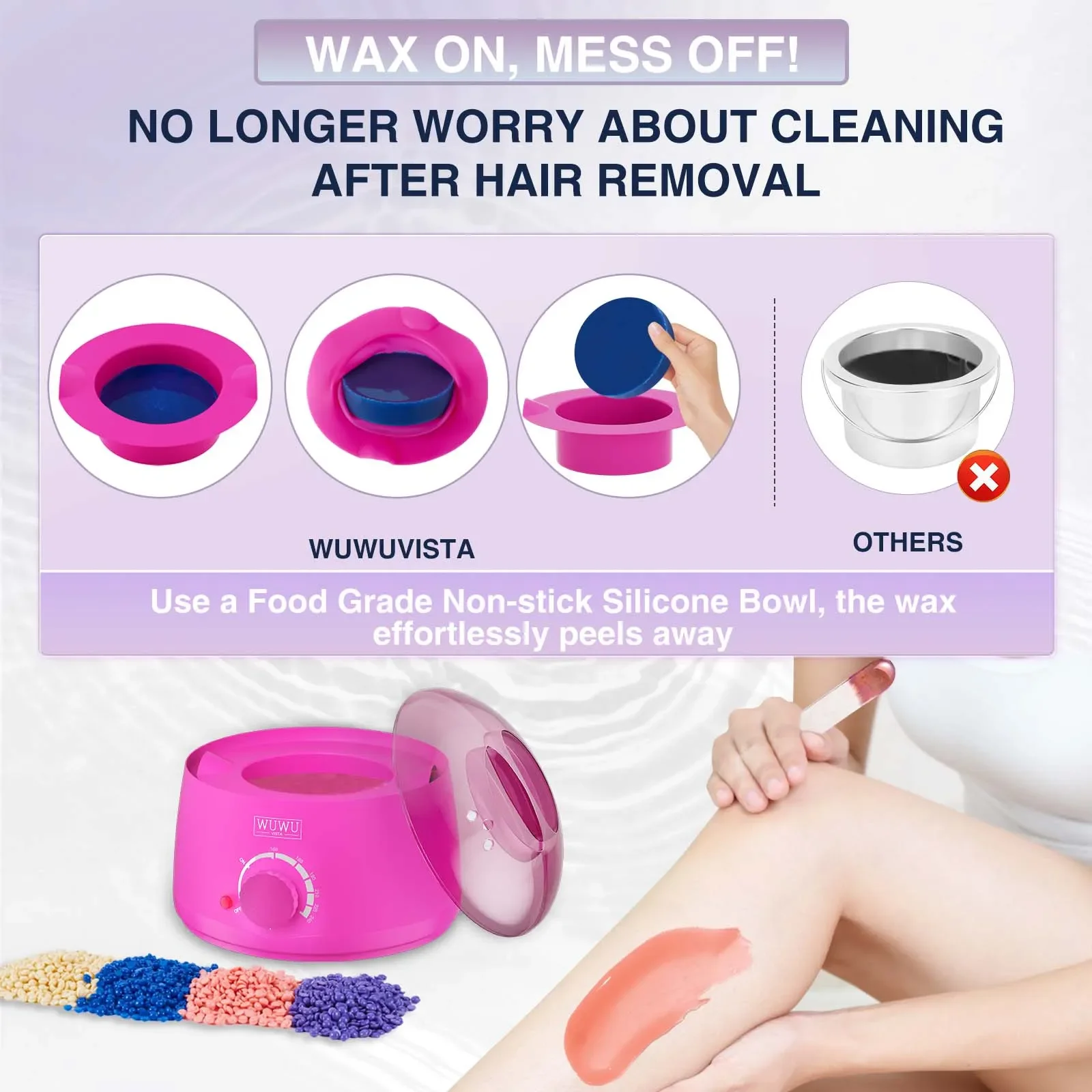 WUWUVISTA Waxing Kit 11 items EUplug Hair Removal Wax Kit Wax Melt Warmer Waxing Beads Face/Brazilian/Full Body/Bikini