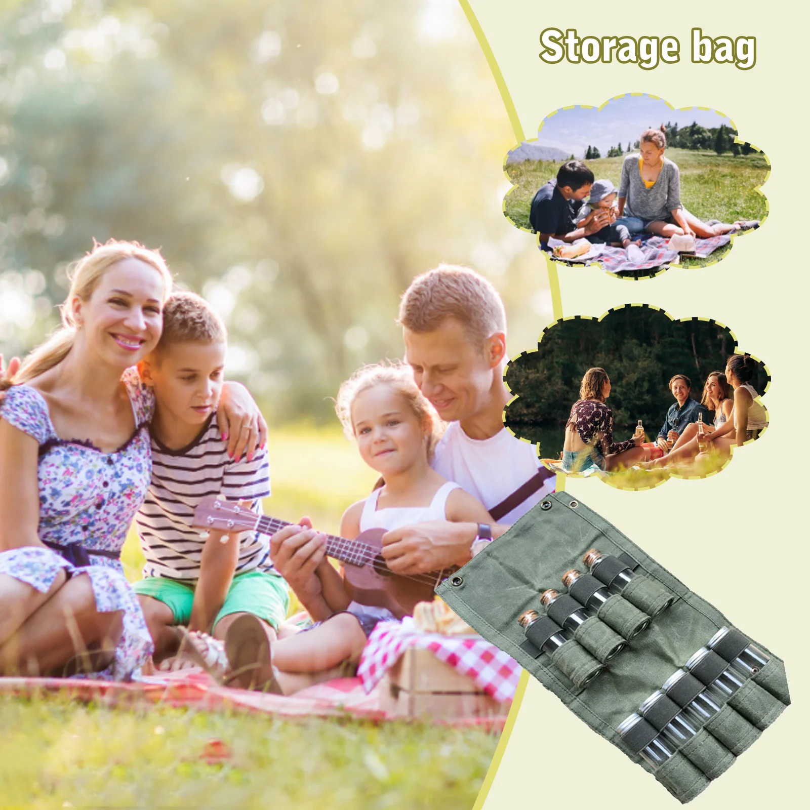 9-hole Camping Spice Kit Foldable Canvas BBQ Condiment Bottle Pack Large Capacity Portable Ultralight Waterproof