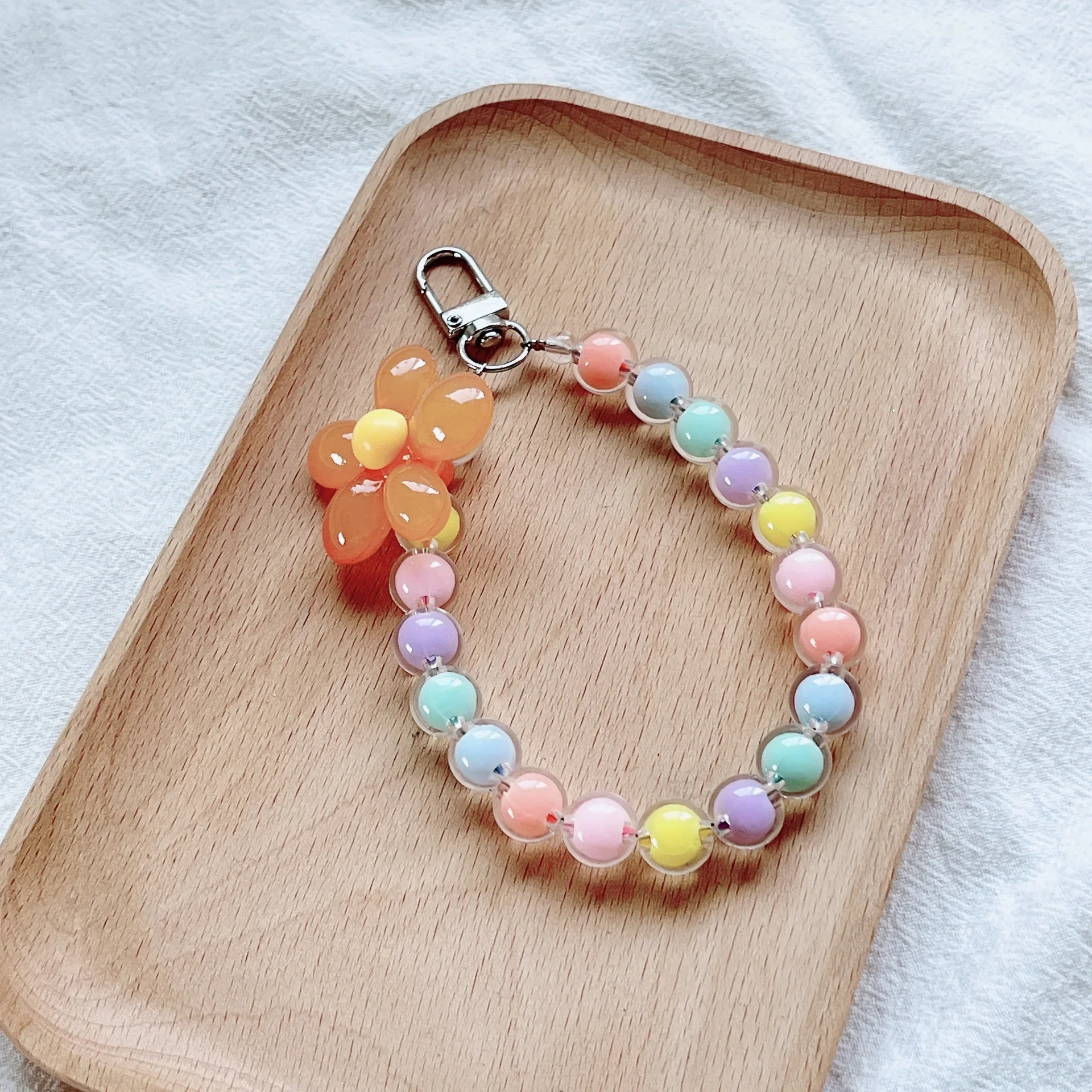 Vibrant Beaded Petal Lanyard Wrist Strap & Keychain Charm