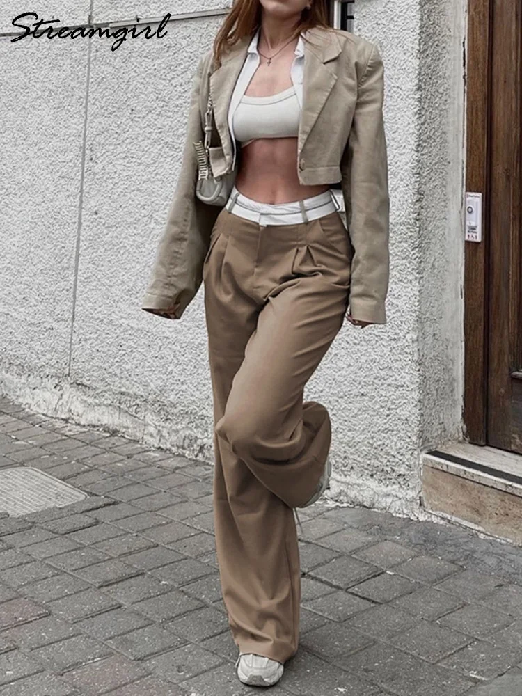 Pantaloni in lino solido da donna casual pantaloni baggy con vita elastica a gamba larga tasche pantaloni con tasche donna, grigio., XXL