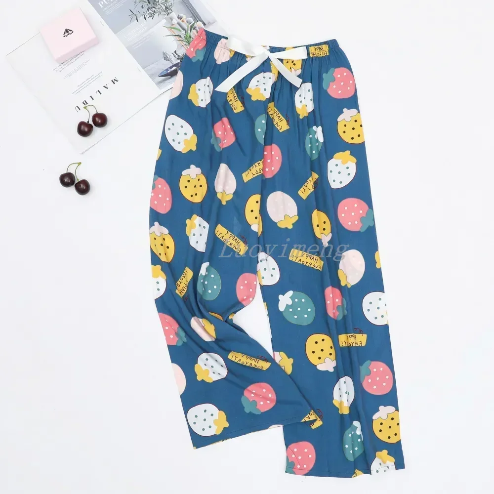 

Sleep Comfy Bottoms Legs Beach Summer Women Pant Wide Pants Clothes Home Pajamas Loose Strawberry Printed Loungewear