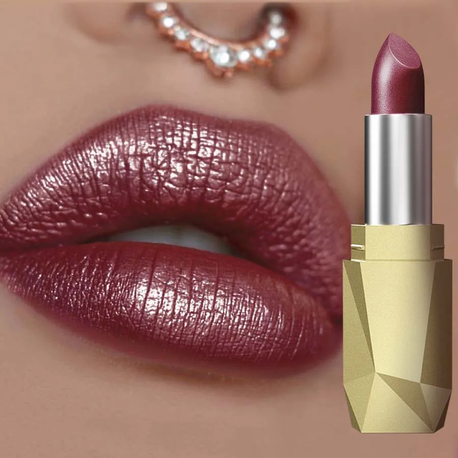1 יחידה של ליפסטיק מתכתי אדום ארוך החזקה, גליטר עמיד במים, לחות, ליפטנטים מבריקים, ליפגלוס מבריק, איפור