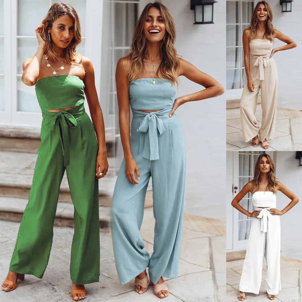 

2022 Spring/Summer New Casual Fashion Suit Sexy Backless Slim Jumpsuit Straight Pants Set