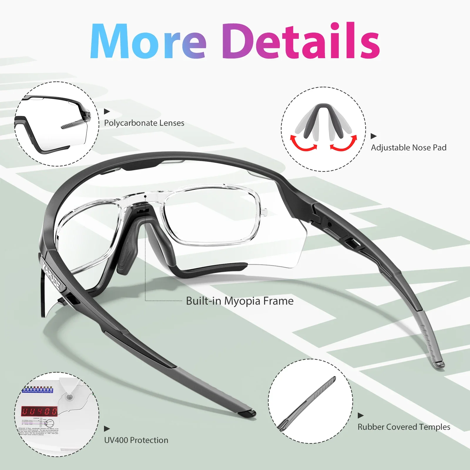 Kapvoe Photochromic Hiking Eyewear Cycling Glasses Sunglasses for Men Silver Lens Multi Color Women Bike Outdoor Riding Running