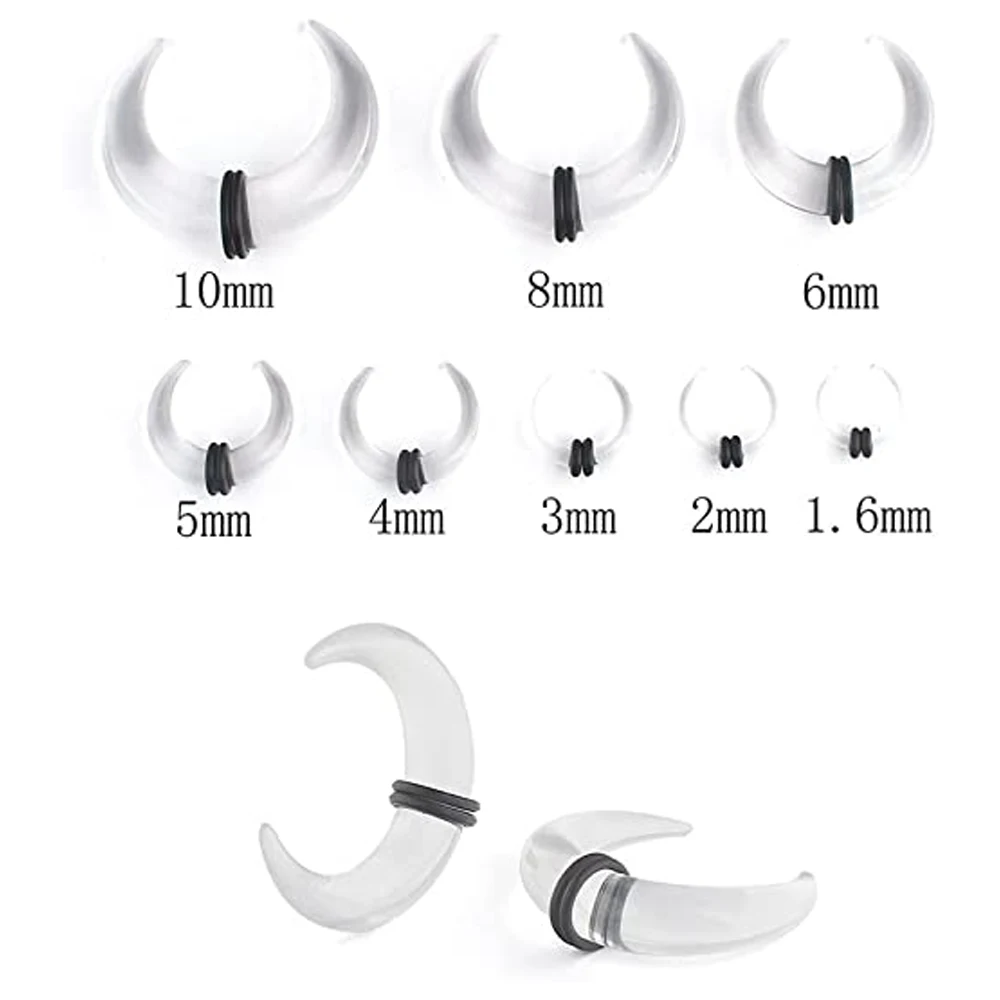 2-6pcs Acrylic C Shape Pincher Tapers Septum Buffalo Taper Expander Nose Ring Plugs Piercing Jewelry with Black O-Rings 4G-00G