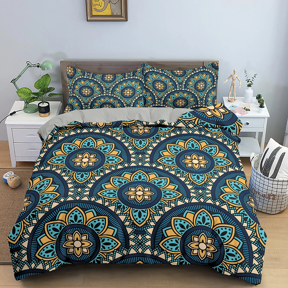 

3D Vintage Ethnic Flowers Duvet Cover Quilt Cover with Pillowcase Polyester Bedclothes Queen King Size for Kids Home Decor Gift