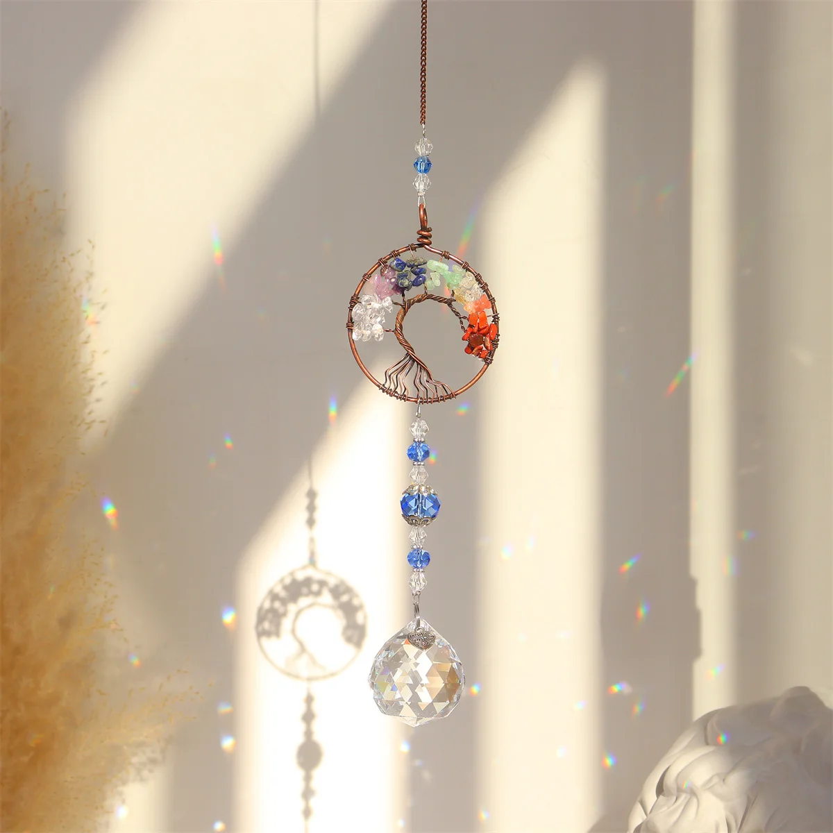 Crystal Light Catcher Tree of Life Crystal Ornament Rainbow Maker Prism Chakra Pendant Window Home Garden Decor
