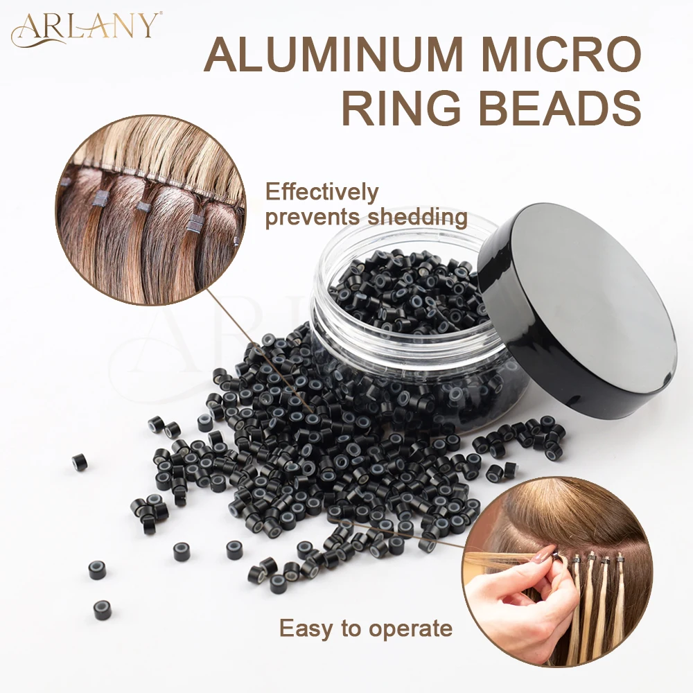 아를라니 1000개 4.5mm 마이크로 링크 비즈 헤어 익스텐션용 실리콘 라이닝 링 마이크로 링크 I팁 비즈 재봉 웨프트 익스텐션