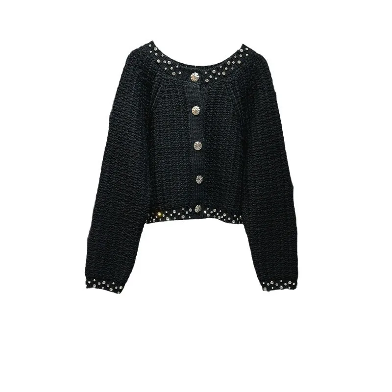 Cardigan à col rond en diamant pour femme, simple boutonnage, décontracté, automne, nouveau