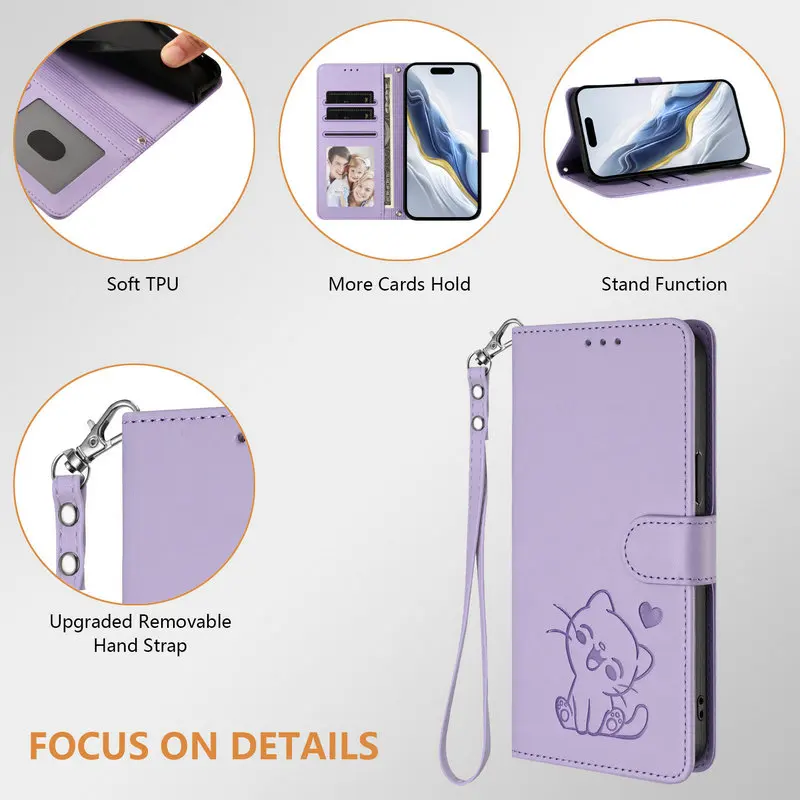 Premium Cat Embossed Leather Wallet Case - Elegant and Versatile Design