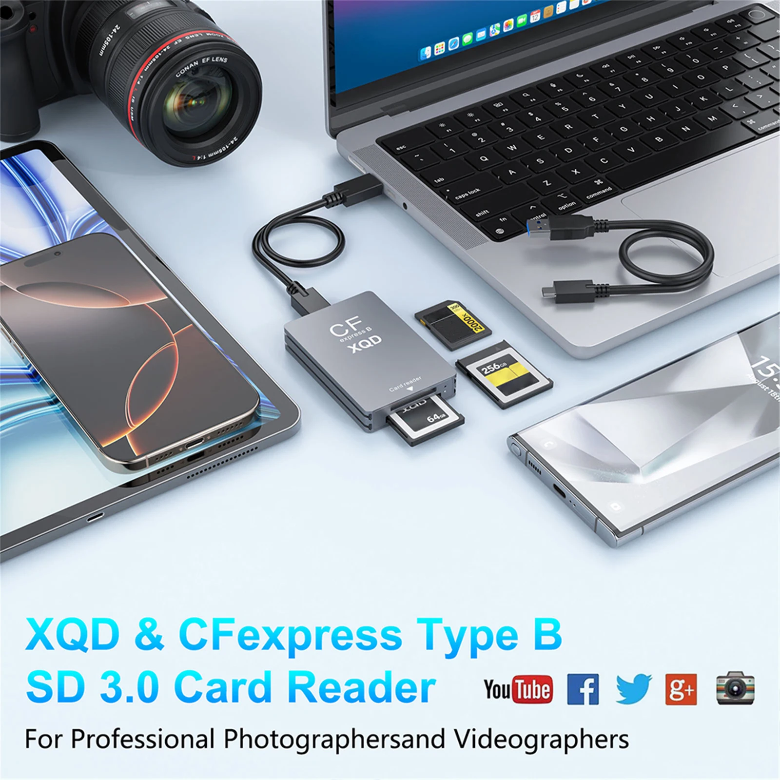 USB C-USB A/C 지원 기능이 있는 10Gbps CF Express 카드 어댑터 전문 영화 제작자 및 콘텐츠 제작자를 위한 썬더볼트 3/4 포트 지원