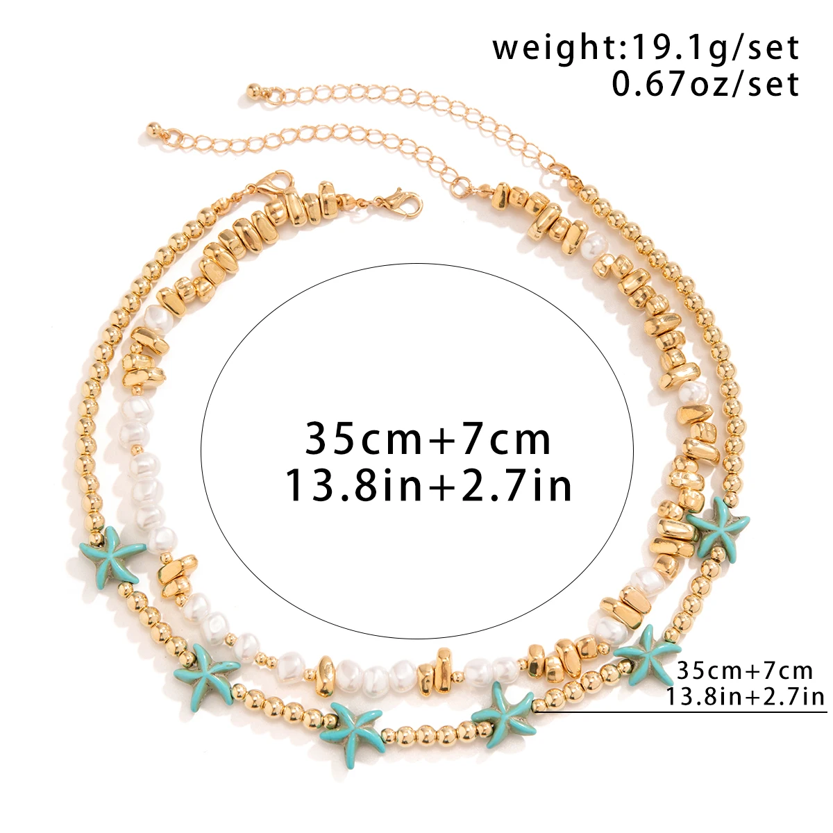 2 Teile/satz Boho Ozean Blau Seestern Stern Perlen Kette Halskette für Frauen Kpop Perle Choker Ästhetischen Strand Y2K_voghion.com