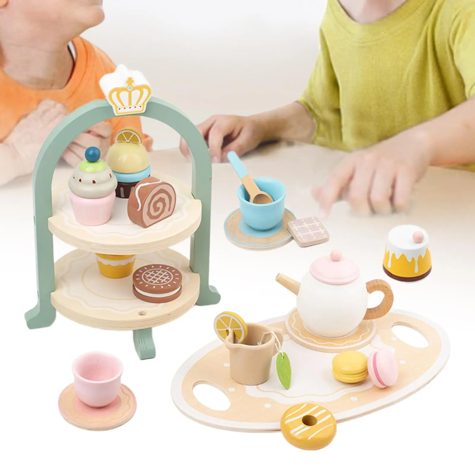 Kids Afternoon Tea Toy, Food Play Toys for Toddlers, Montessori Wooden Dessert