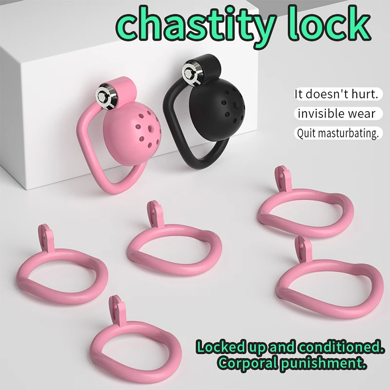 Penis Chastity Cage Male Chastity Device Flat Round Hole Plastic Chastity Lock Cock Cage Urethra Catheter Penis Ring Bondage Belt SexToy for Men Gay