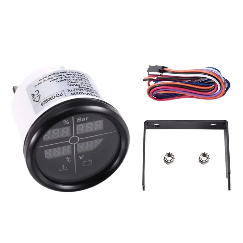최신 디지털 게이지 52mm LED 자동차 보트 요트 멀티 4 in 1 0-190옴 연료 레벨 게이지+ 오일 압력+ 수온+ 전압계