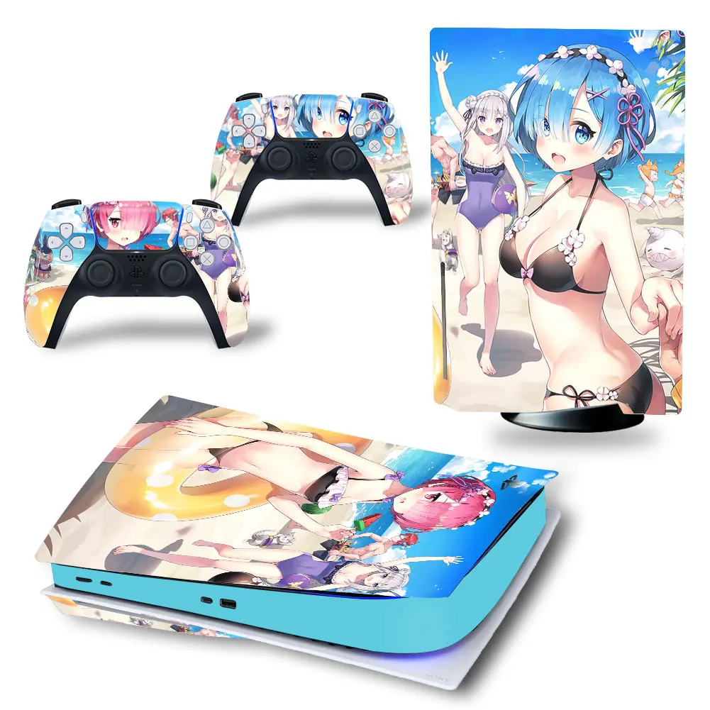 Anime Rem Japnese Girls Ps5 Decal Ps5 Console E Controller Sticker Vinile Ps5 Disk Digital Edition Skin Sticker